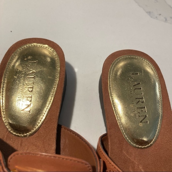 RALPH LAUREN RLR Sz 6 Leather Metal Embellishment Thong Comfort Slide Sandals - Picture 6 of 9